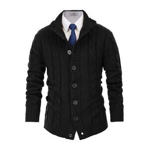 NWT Paul Jones Men’s Sz XL Cable Knit Cardigan Sweater Black Stand Collar